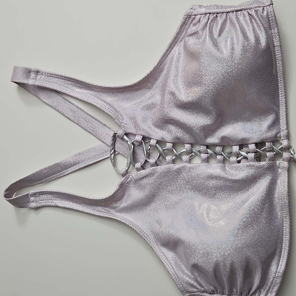 Lace-Up Metallic Silver Bralette Bikini Top From Hot Topic